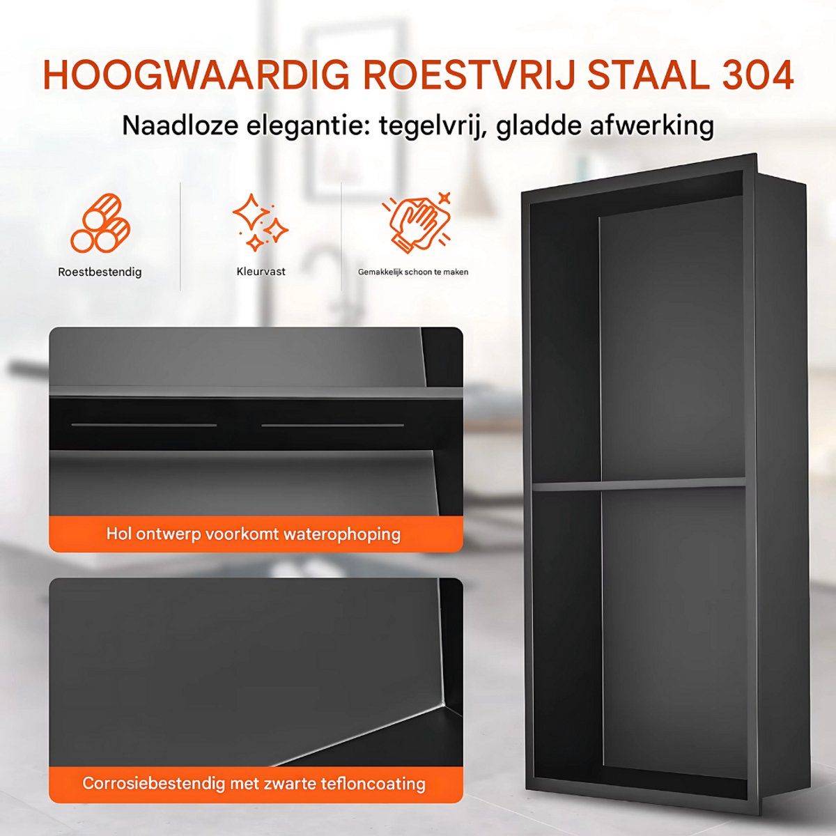 Douchenis PRO - Inbouwnis - Voor badkamer - Zeepopslag - Verzonken - 2 lagen - 33x33cm