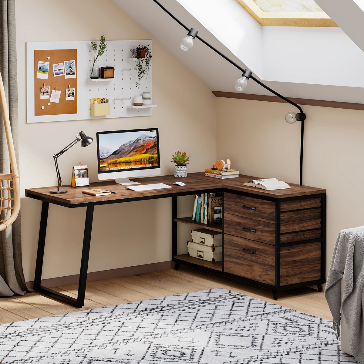 Hoekbureau London - Computerbureau - 135cm - Bruin - Voor thuis of werk - Hout en metaal