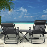 Happyment Opvouwbare strandstoelen 2 stuks - Tuinstoelen met tafeltje - Zonnebed - 0° tot 160° Verstelbaar - Zwart