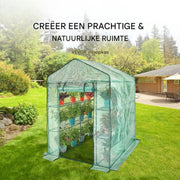 Groene Professionele Kas - Moestuin - Waterdicht - Met Schappen en Ramen - 215 cm Hoog
