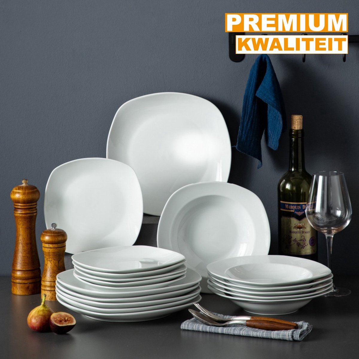 Silken Serviesset - Serviesset - 6 persoons - 18 delig - Wit Keramisch - Breakfast Plates