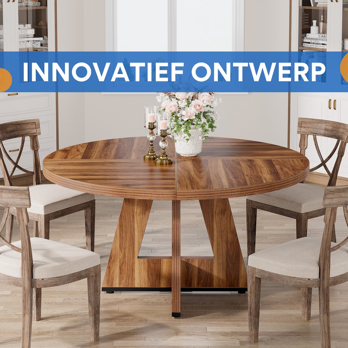 Ronde Eettafel Paris - Voor 4 personen - 120cm - Voor Keuken of eetkamer - Bruin