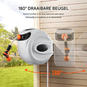 Tuinslanghaspel - 25M - Tuinslang haspel wit - Muurslangenbox - Sproeikop met 9 patronen - Slanghaspel flexibel