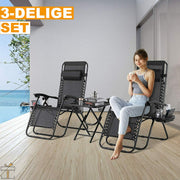 Happyment Opvouwbare strandstoelen 2 stuks - Tuinstoelen met tafeltje - Zonnebed - 0° tot 160° Verstelbaar - Zwart