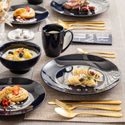 Velentino Serviesset - 16 delig - 4 persoons - Donkerblauw - Dinerborden - Bordenset - Diepe borden - Ontbijtborden - Servies - Keukenservies