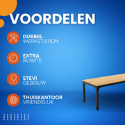 Computerbureau Milano - Voor 2 Personen - 200cm - Naturel - Voor thuis of werk - Hout en metaal