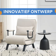 3-in-1 Slaapbank - Voor Appartement of Slaapzaal - Verstelbare Klapstoel met Afneembaar Kussen - Logeerbed van Linnen - Color: Beige-Eenzitter