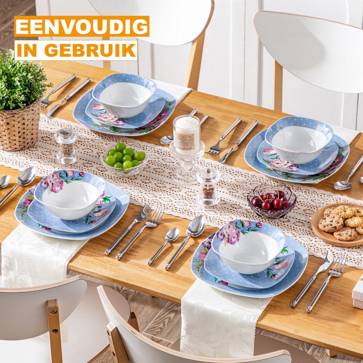 Majestic Serviesset - 12 delig - 4 persoons - Lichtgroen - Dinerborden - Bordenset - Diepe borden - Ontbijtborden - Servies - Keukenservies