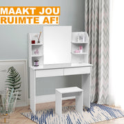Happyment Kaptafel Ziva - Inclusief spiegel en krukje - Wit - Kinderen & volwassenen - Make up tafel voor meisjes