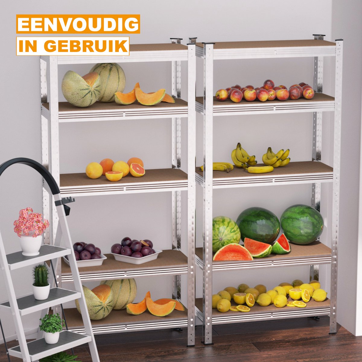 Garageplanken Quorin - 5-Tier Verstelbare Metalen Opbergplank - Racking Unit voor Loods 200x100x50cm, 875kg Capaciteit