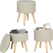 Happyment Poef Livi creme - Met opbergruimte - Opbergbank Poef - Voetenbank - Opbergbox hocker - Zitkist met deskel - Stof - 32 x 32 x 26cm