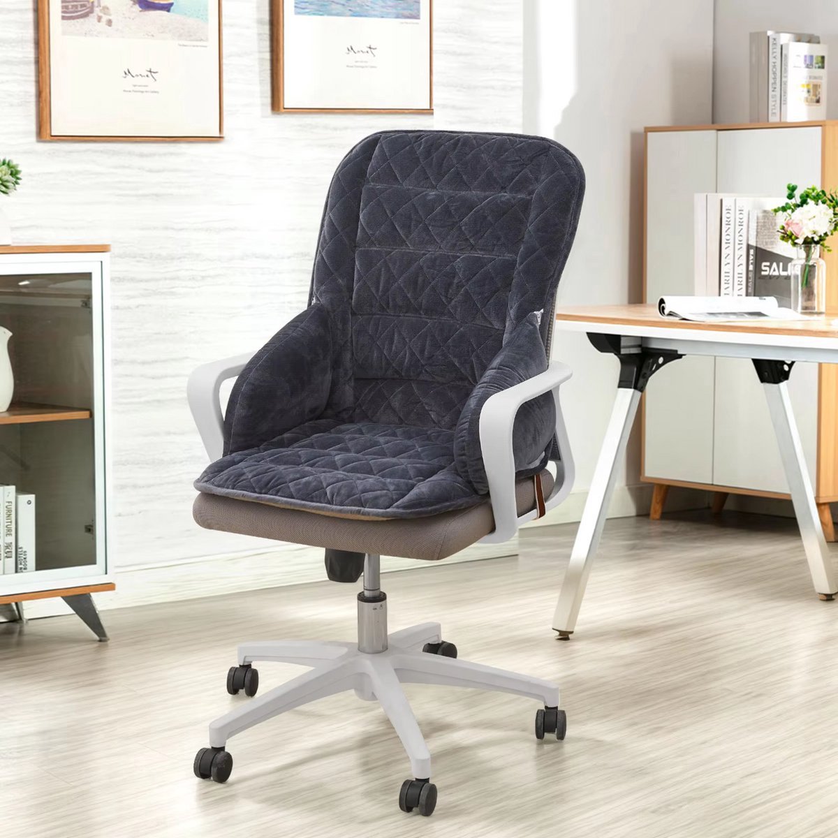 Bureaustoel kussen Tavien - Rugkussen - Ergonomisch - Universeel - Zwart/grijs