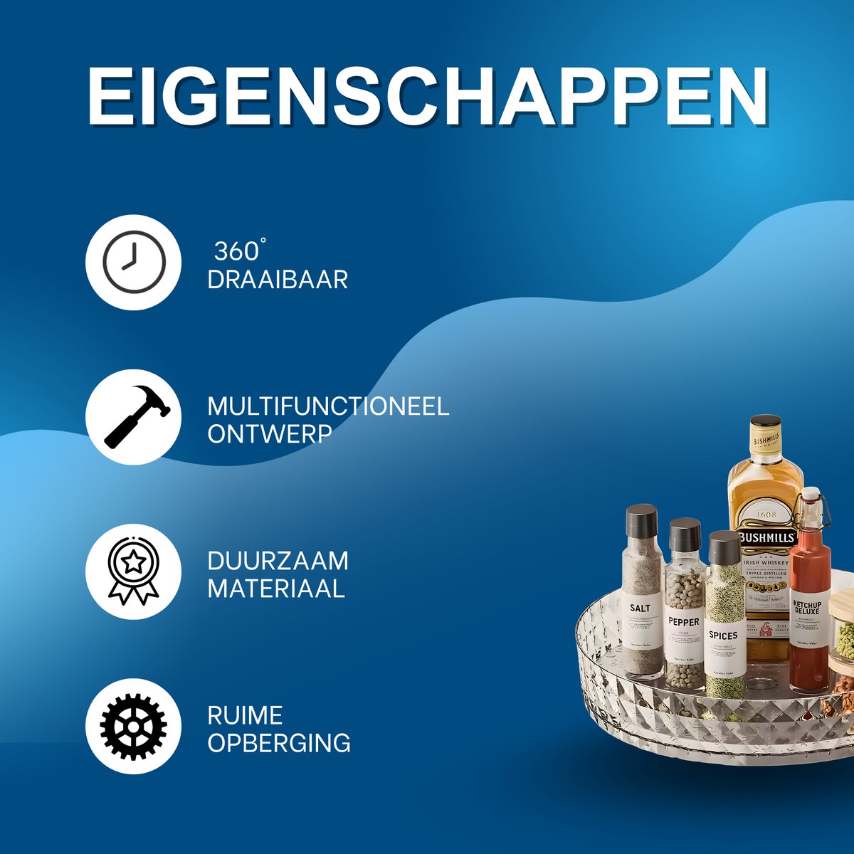 Kruiden draaiplateau - Kruiden orginazer - Keuken orginazer– Voor keuken of badkamer – 360° draaibaar - Transparant