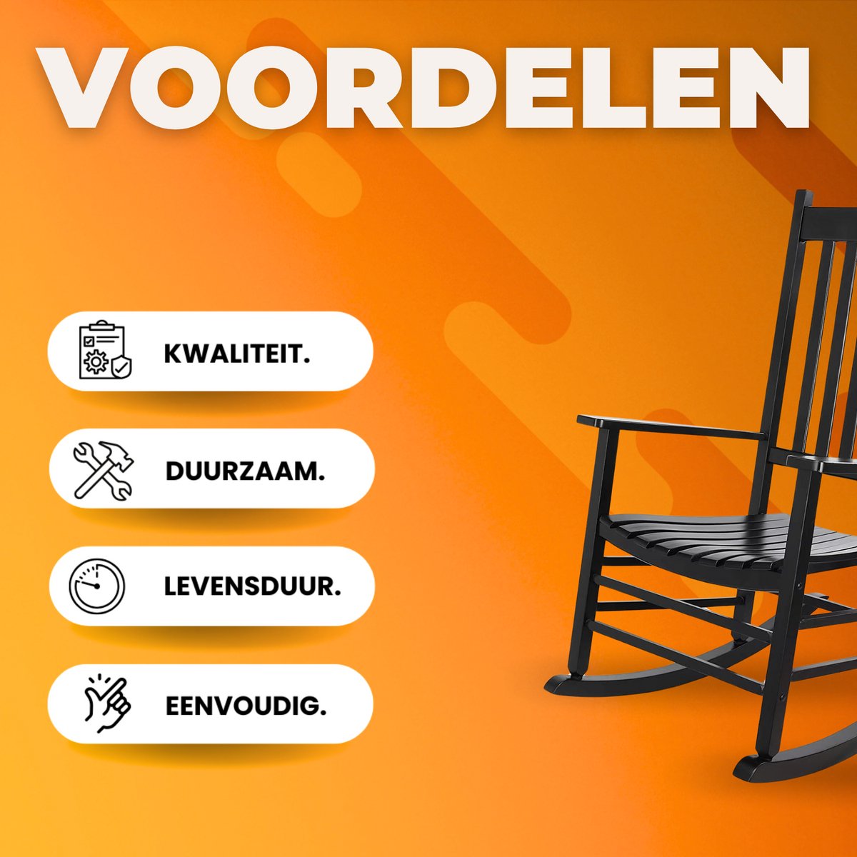 Schommelstoel - Wipstoel - Voor Slaapkamer, Woonkamer, Tuin & Balkon - Grote Stoel voor Volwassenen - Zwart