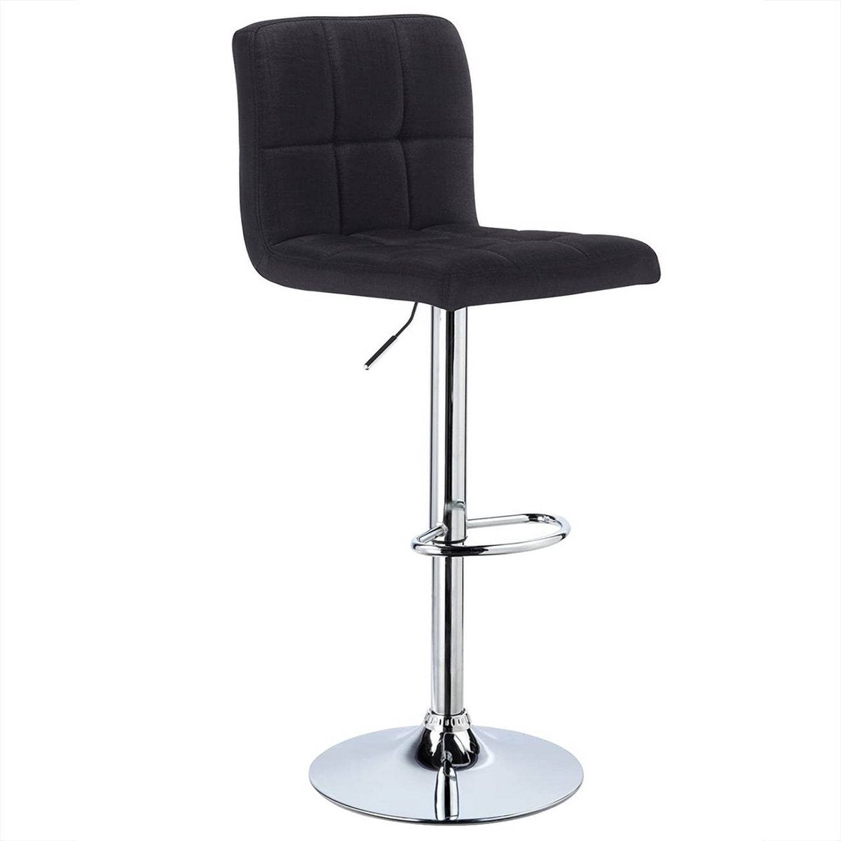 Barkruk Lio Industrial Zwart - Barkrukken set van 1 - Barstoel Kruk - Barstoelen met rugleuning - Keukenstoel - In hoogte verstelbaar - Linnen