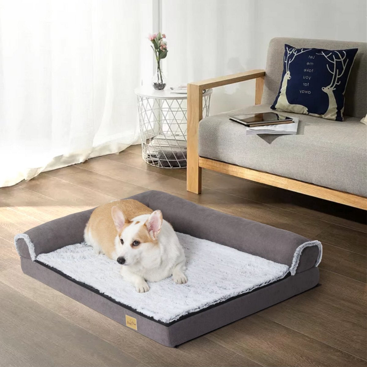 Hondenbed Noire - L-vormig - Hondenbank - Hondensofa op poten - Hondenzetel - Comfort en zacht - Afneembaar kussen - Zacht - 100cm