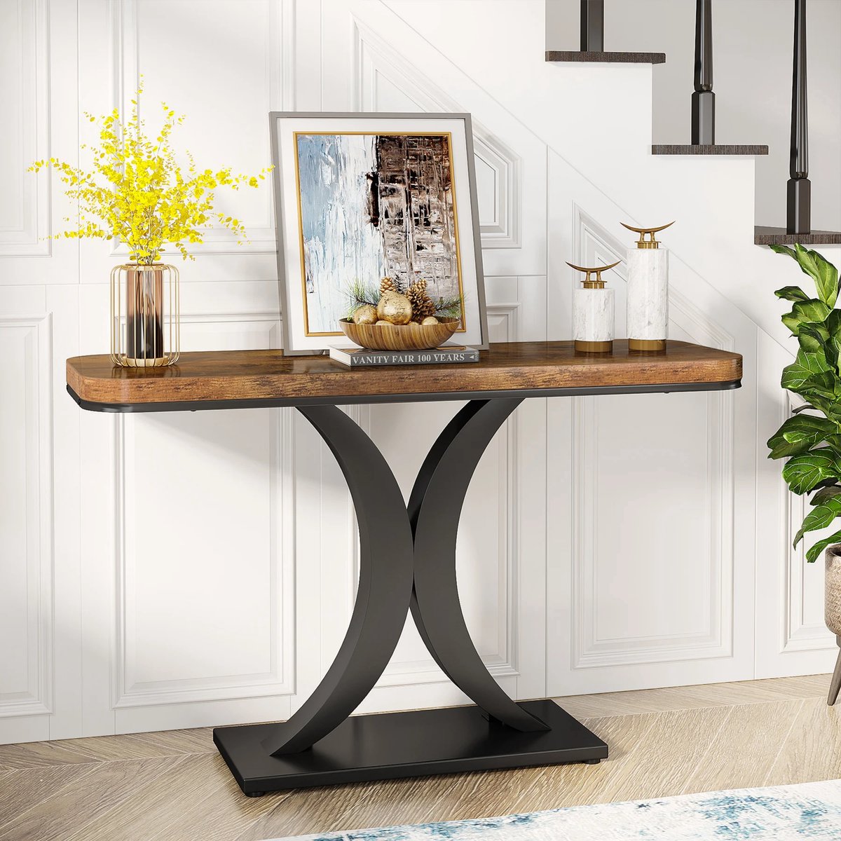 Console tafel Valdera - Wandtafel - Sidetafel - Dressoir - Massief hout en metaal - Haltafel - Woonkamer of hal