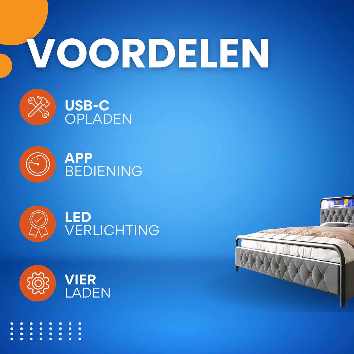 Bed - Tweepersoonsbedden - Tweepersoonsbed - USB C Oplaadfunctie APP-bediening LED Metalen bed - 140x200 - bedframe 4 Laden Fluweel
