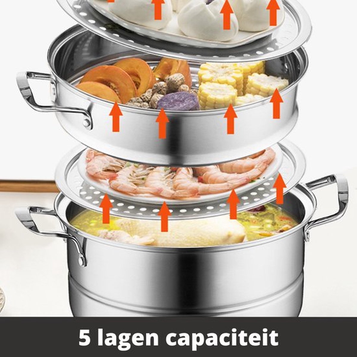 Happyment Stoompan - Voedselstomer - Groentestomer - Couscous Pan - Multisteamer - Stoomkoker - 5 Laags