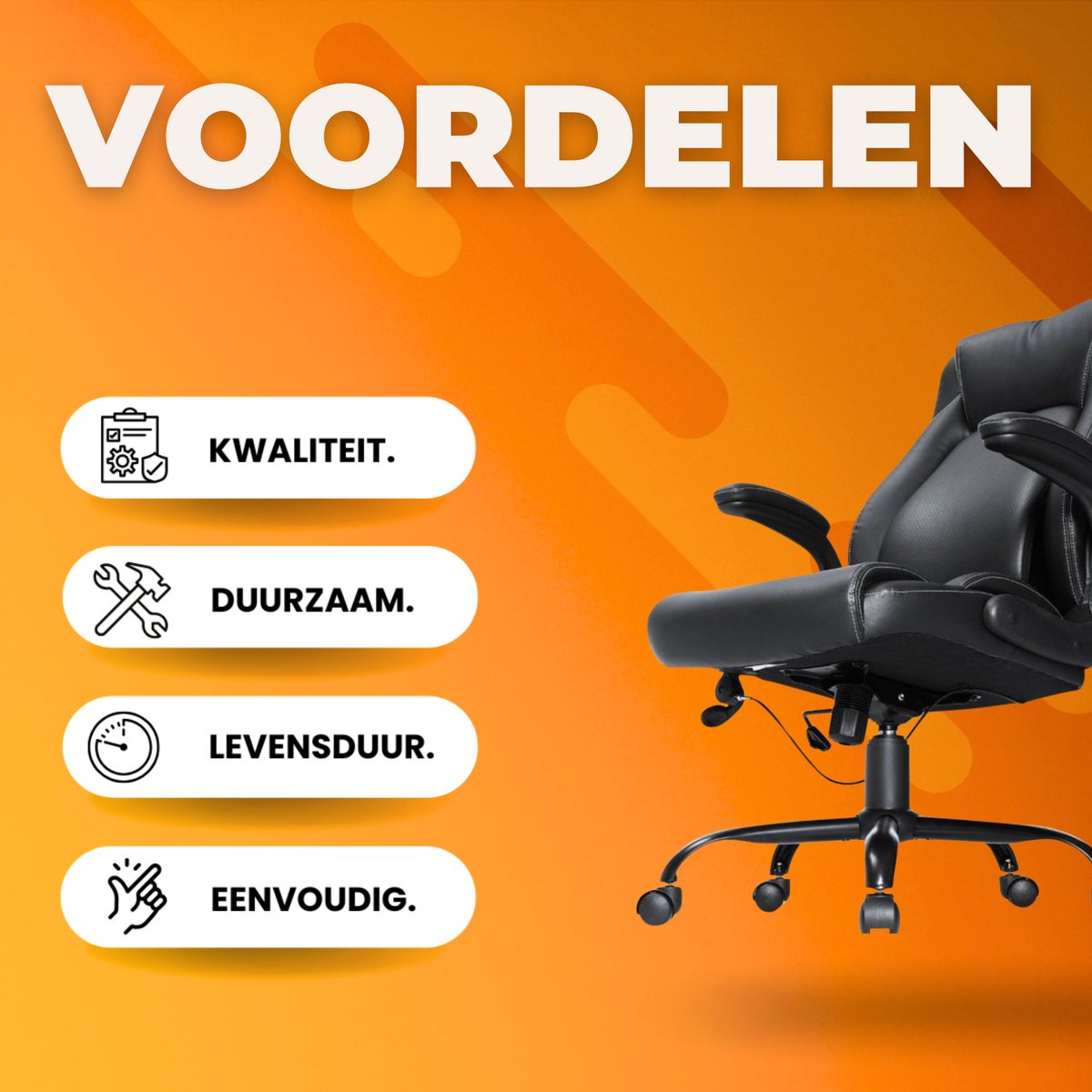 Luxe bureaustoel - Directiestoel - Bureau stoel PU leer - Voor volwassenen - Zwart - Verstelbaar - Tot 150kg Draagkracht
