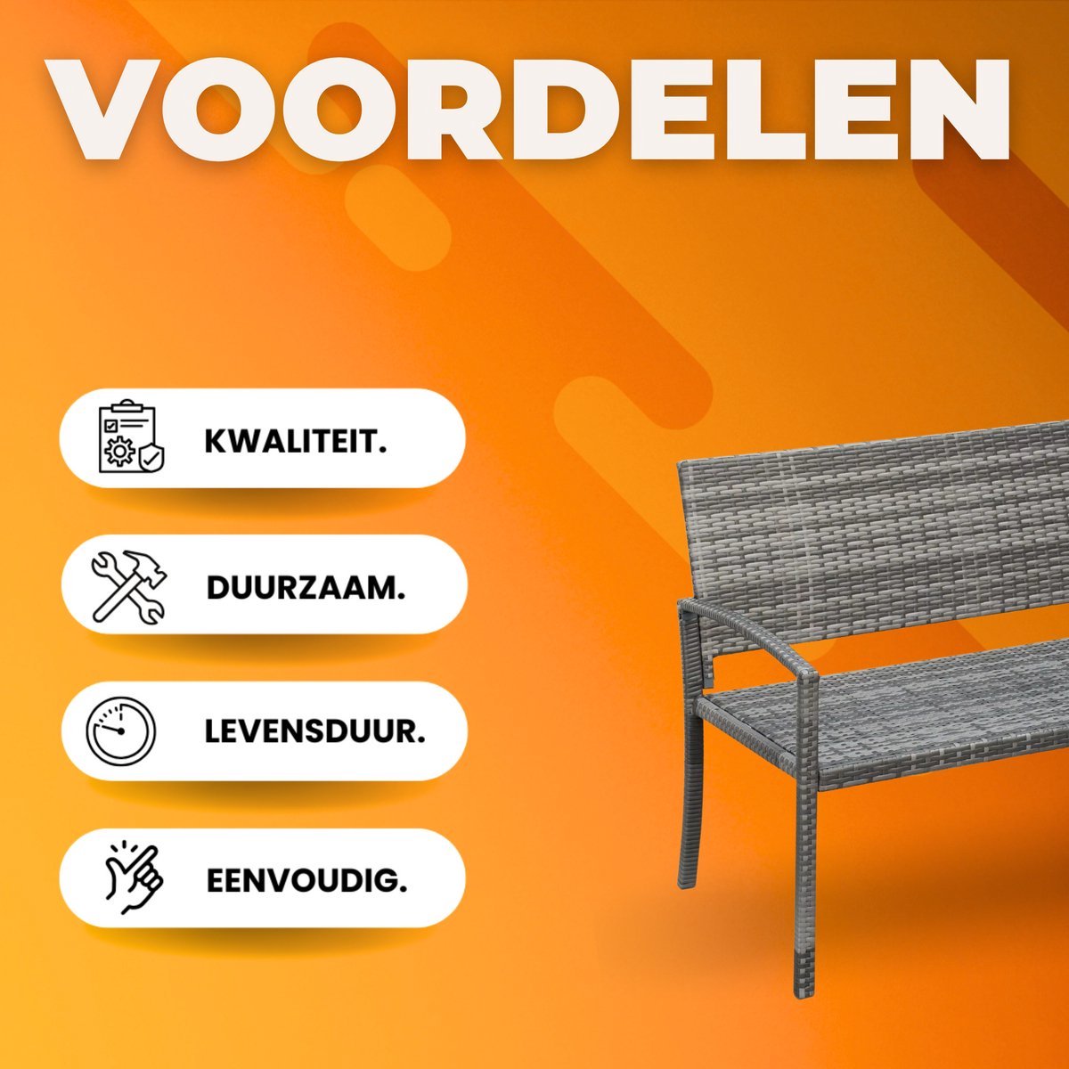 Tuin bank Vaylen - Twee zits bankje - Voor Buiten & Veranda - All-Weather PU-Rieten Design met Stalen Frame - Lichtgewicht en Eenvoudige Montage - Tuinmeubilair - Grijs