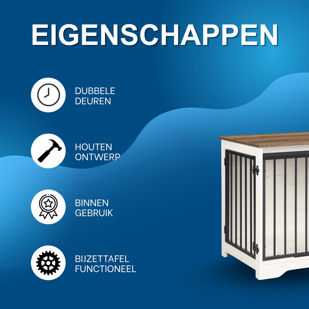 Hondenbench - Hondenkrat - Hondenkennel - Hondenhok - 81 cm - Voor Binnen - Wit/bruin