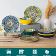 Bohemian Serviesset – 18 delig- 6 persoons – Kleurrijk Keramisch – Dinerborden – Breakfast Plates
