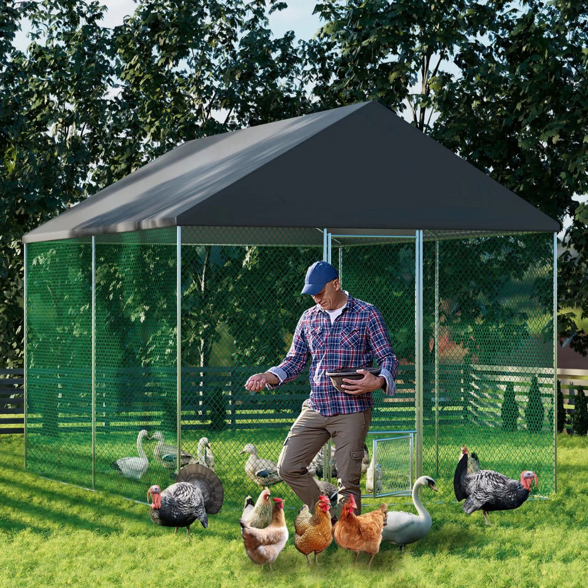 Gazonus Kippenhok - Kippenren voor buiten en tuin - Inclusief waterdichte hoes - 200x300cm - Metaal