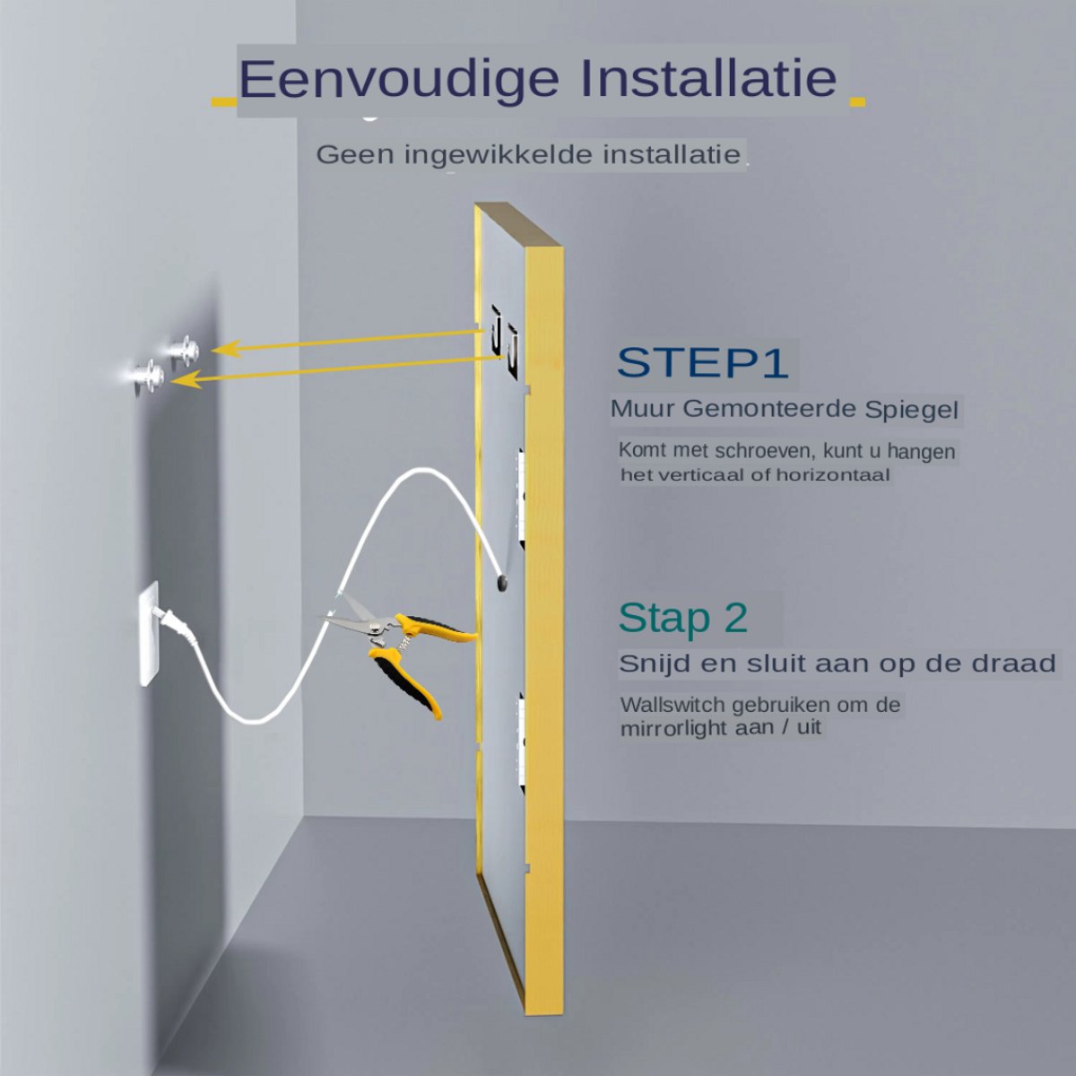 LED Badkamerspiegel met Verlichting - Rechthoek XL 160×80 cm - Goudkleurig Aluminium Frame - Touchbediening - Anticondens Wandspiegel