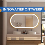 LED Badkamerspiegel Valora - Met verlicht - Gouden Frame - Dimbaar - Make up - Ovale spiegel - Anti-mist - 50x80cm