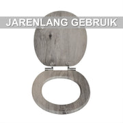 WC-bril - Toiletbril – Voor Toilet & Badkamer – Soft-Close – MDF - Grijs houtlook