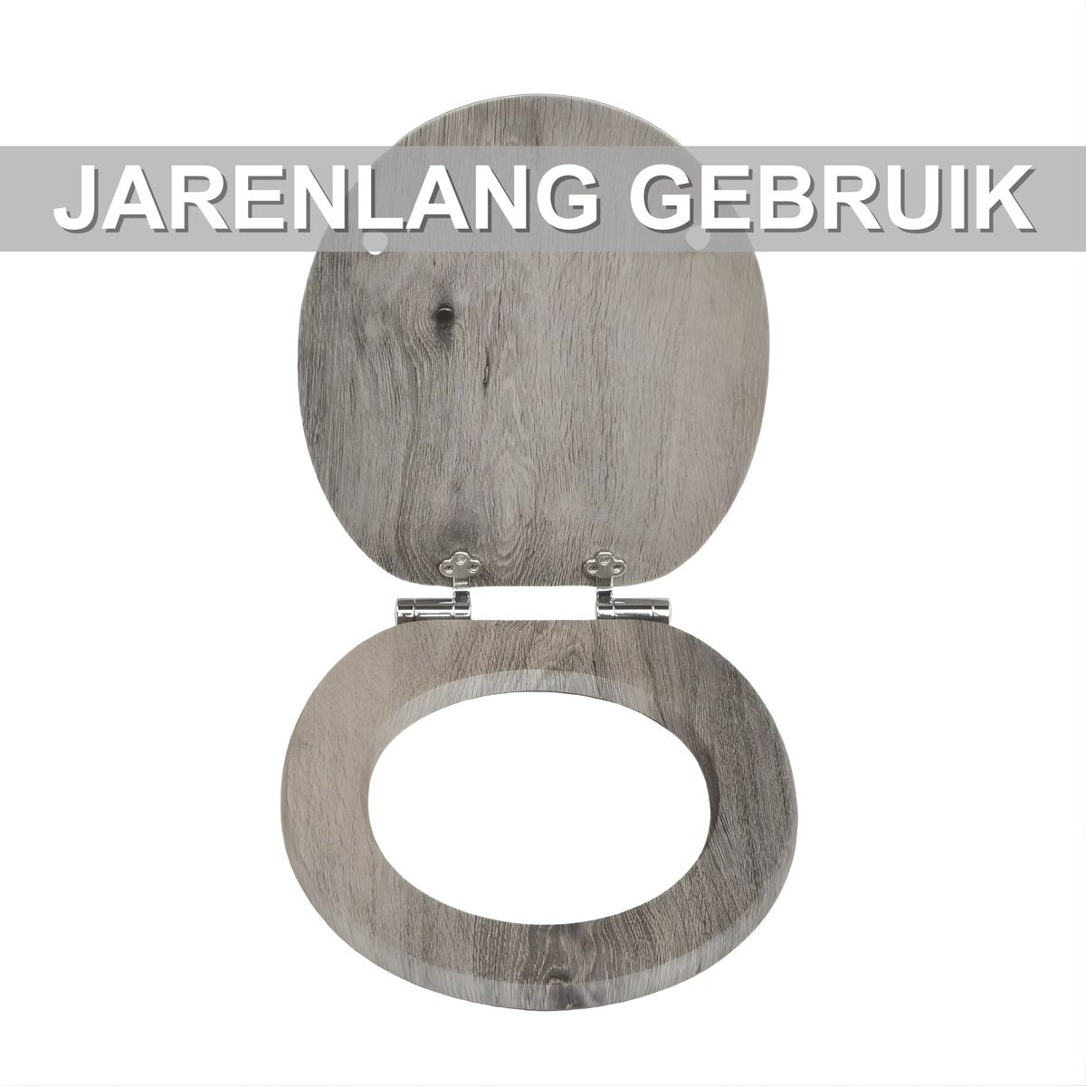 WC-bril - Toiletbril – Voor Toilet & Badkamer – Soft-Close – MDF - Grijs houtlook