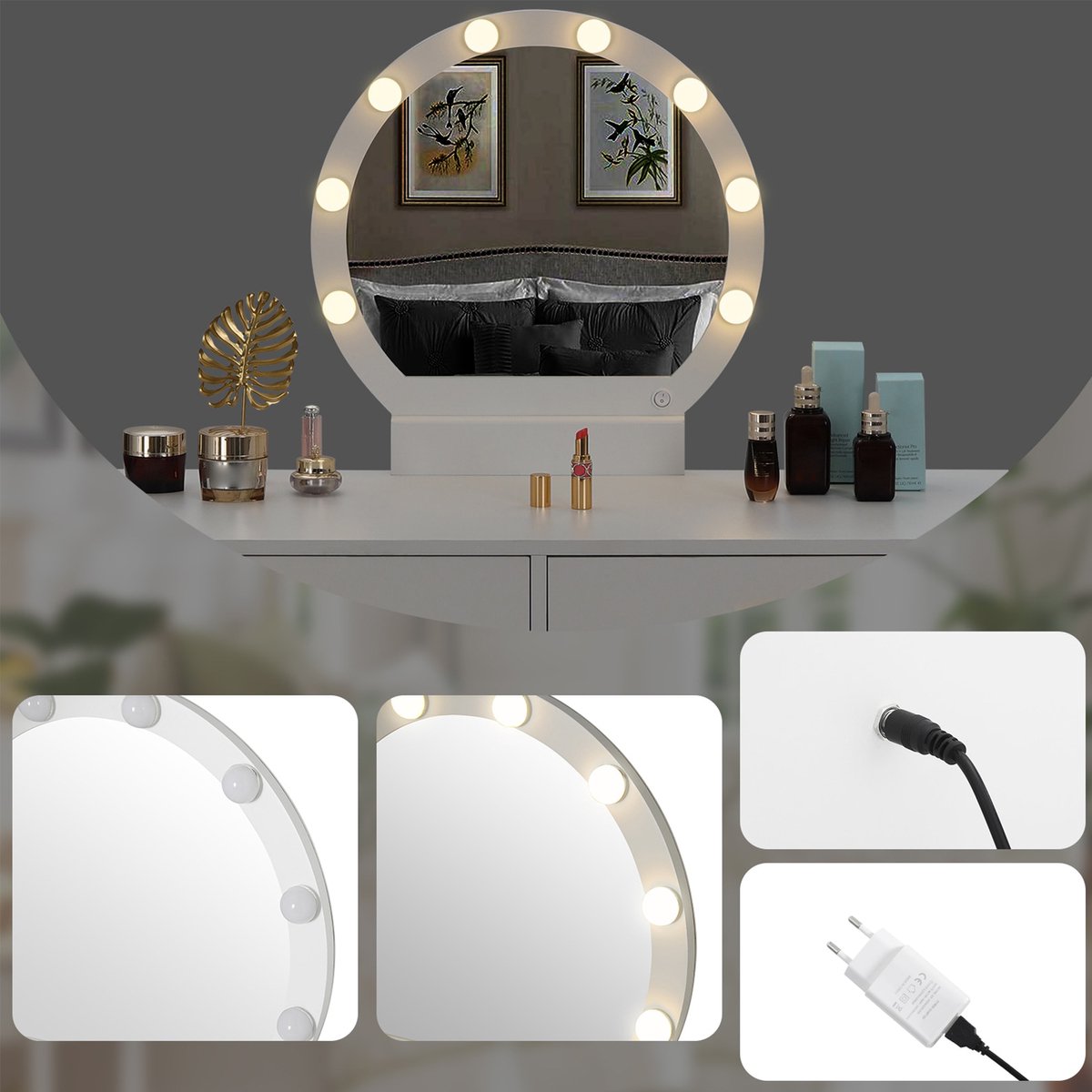 Happyment Kaptafel Deluxe - met hangende spiegel - Kinderen & volwassenen - Make up tafel voor meisjes - Black friday - Kerstcadeau