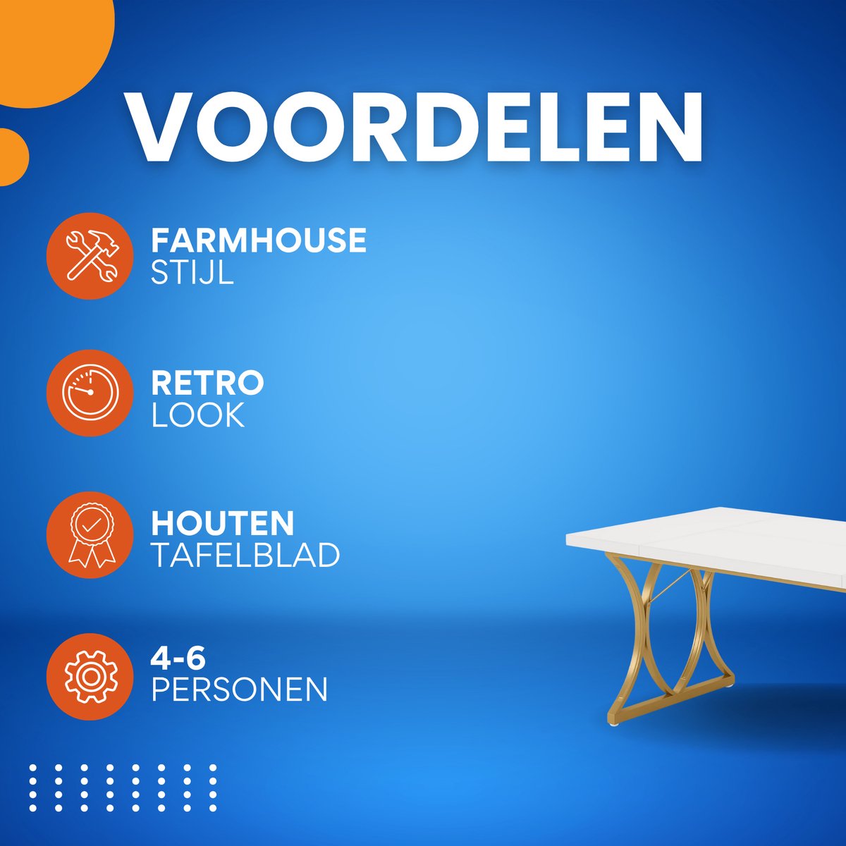 Eettafel - Keukentafel - Eetkamertafel - Voor 4-6 personen - Wit