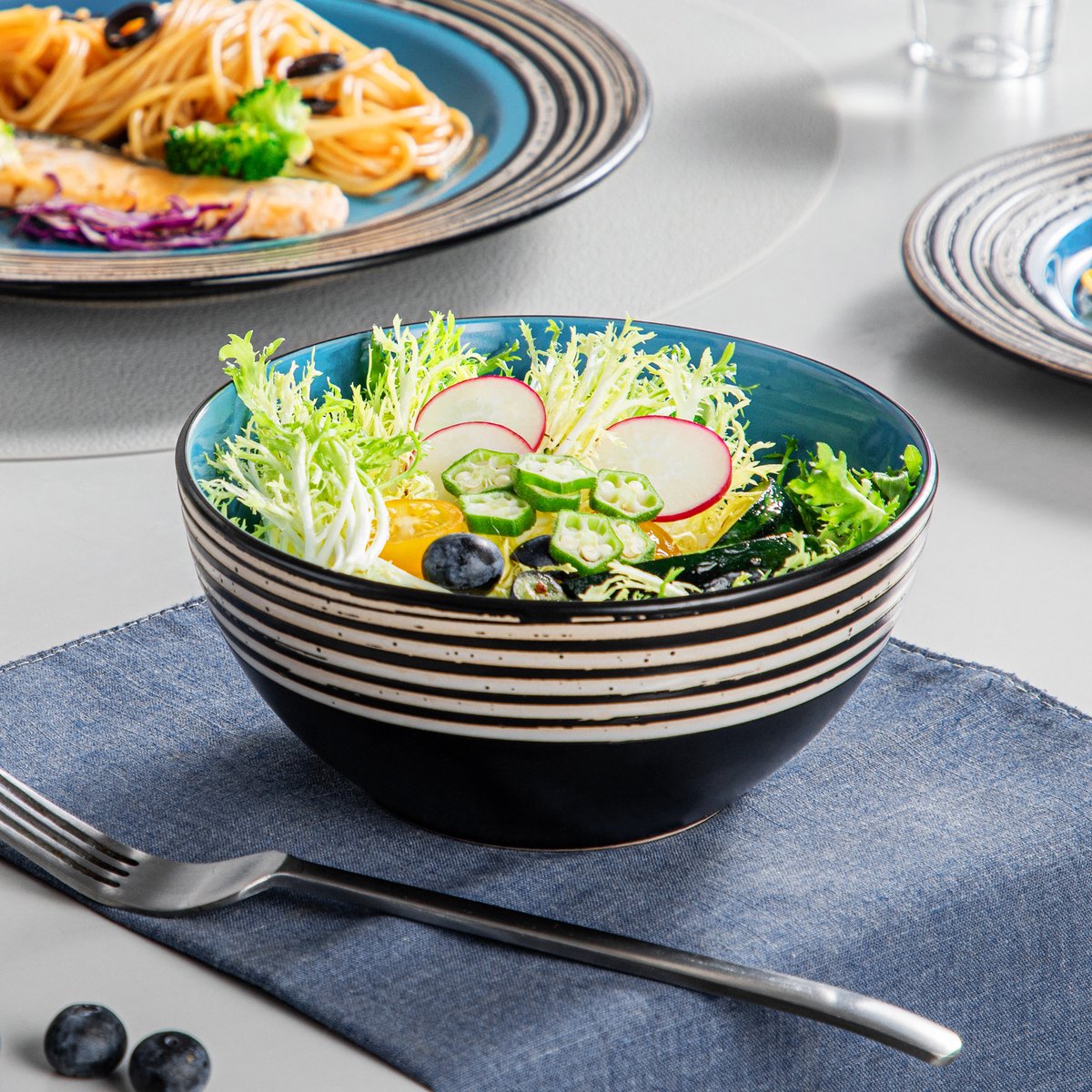 Sorella Serviesset - 16 delig - 4 persoons - Blauw - Dinerborden - Bordenset - Diepe borden - Ontbijtborden - Servies - Keukenservies