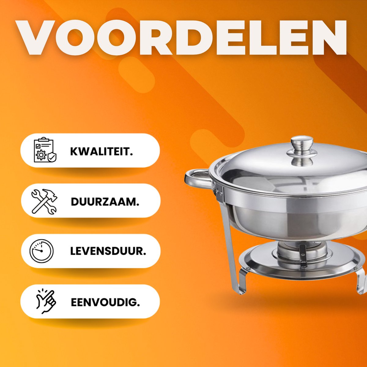 Buffetwarmer - Warmhoudplaat elektrisch - Voedselverwarmer - Chafing dish - Warmhoudbakken - RVS Set - 5,38L - 4-delig Ronde Container