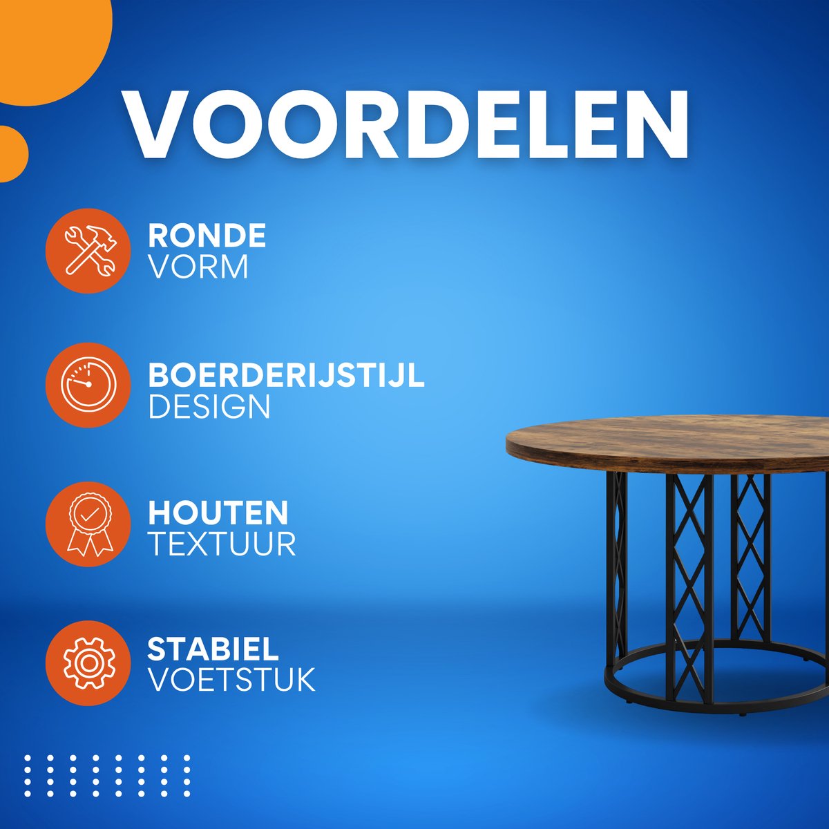 Eettafel Ceylix - Ronde Tafel 120cm - Voor 4 Personen - Voor Eetkamer of Keuken