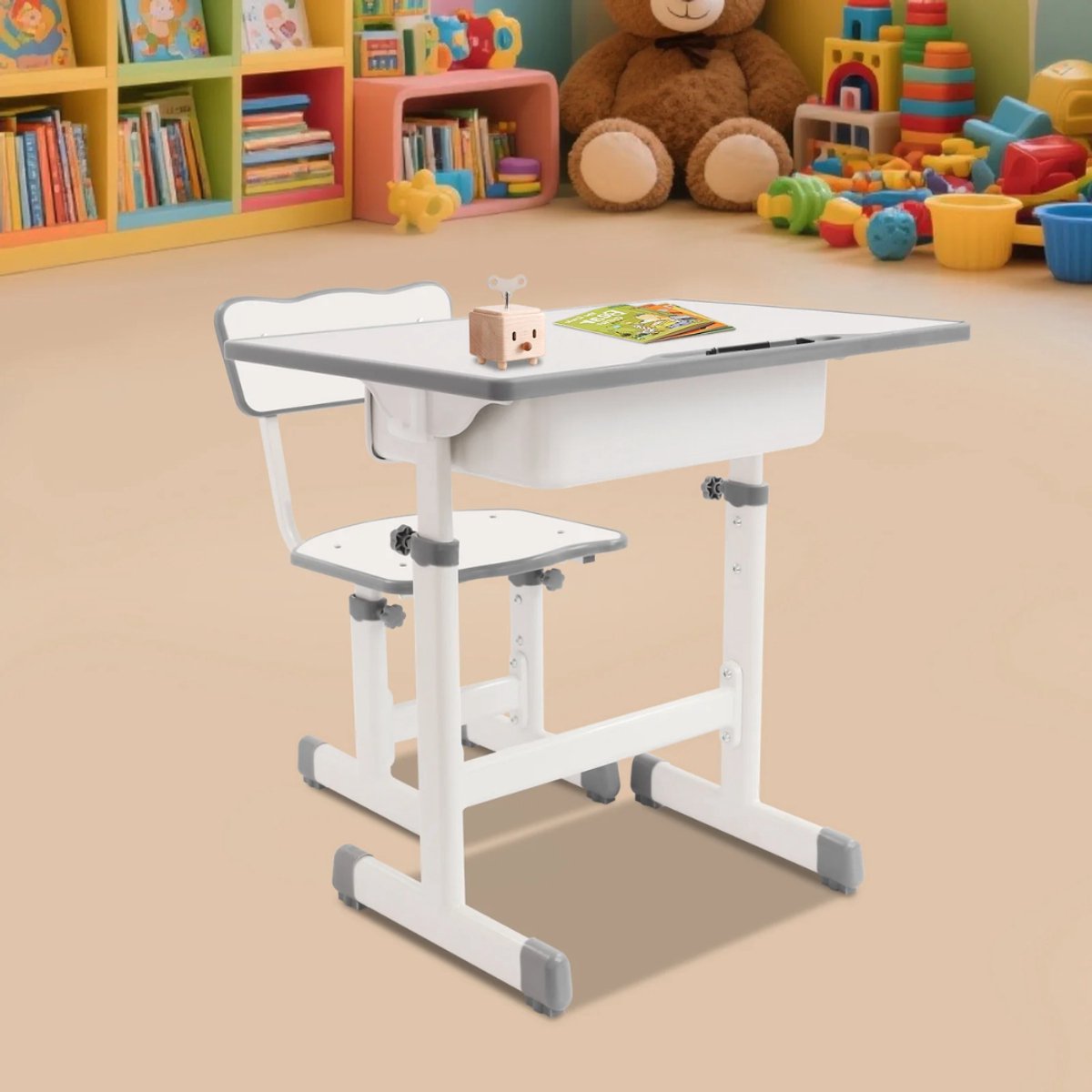 Kinderbureau met stoel - Voor kinderen - Verstelbaar bureau- en stoeltjesset - Cream