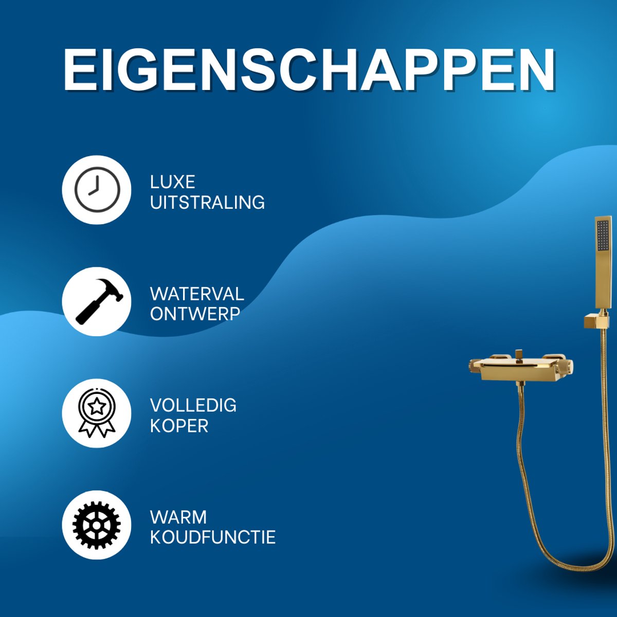 Badkraan - Met waterval - Voor badkamers - Luxe uitstraling met warm/koudfunctie - Goud