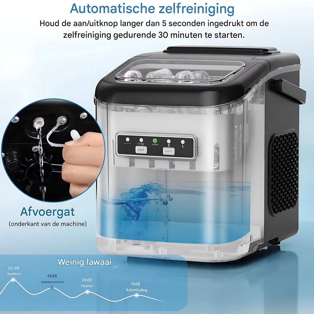 Ijsblokjesmachine - Ijsblokmakker - Ijsmachine - 2,0 Liter - 9 Blokjes in 6 Minuten - Zelfreinigende Elektrische Ijsmachine - Zwart