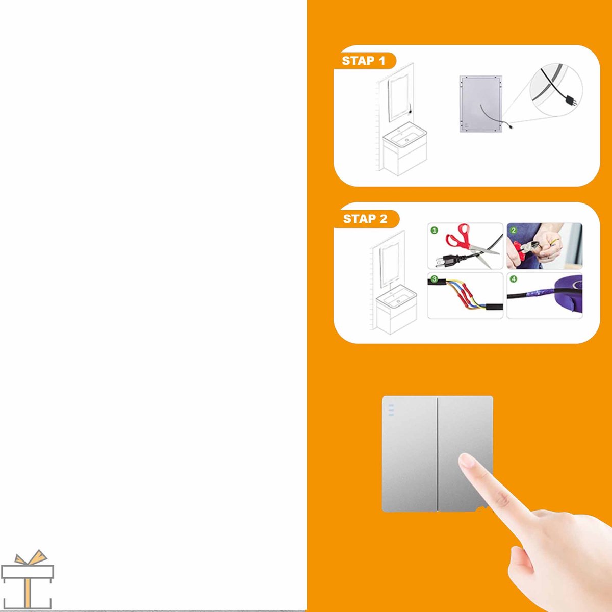 Happyment® Badkamerspiegel met verlichting - Touchscreen - 3 LED standen - Dimbaar - Rechthoek of horizontaal - Anti-condens