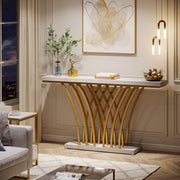 Consoletafel Novio - Goud - Sidetafel - Wandtafel - Haltafel - Zwart - Woonkamer - Wit Marmerlook