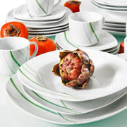 Ventina Salade Kom - 30 delig - Wit/Groene Strepen - Dinerborden - Bordenset - Diepe borden - Ontbijtborden - Servies - Keukenservies