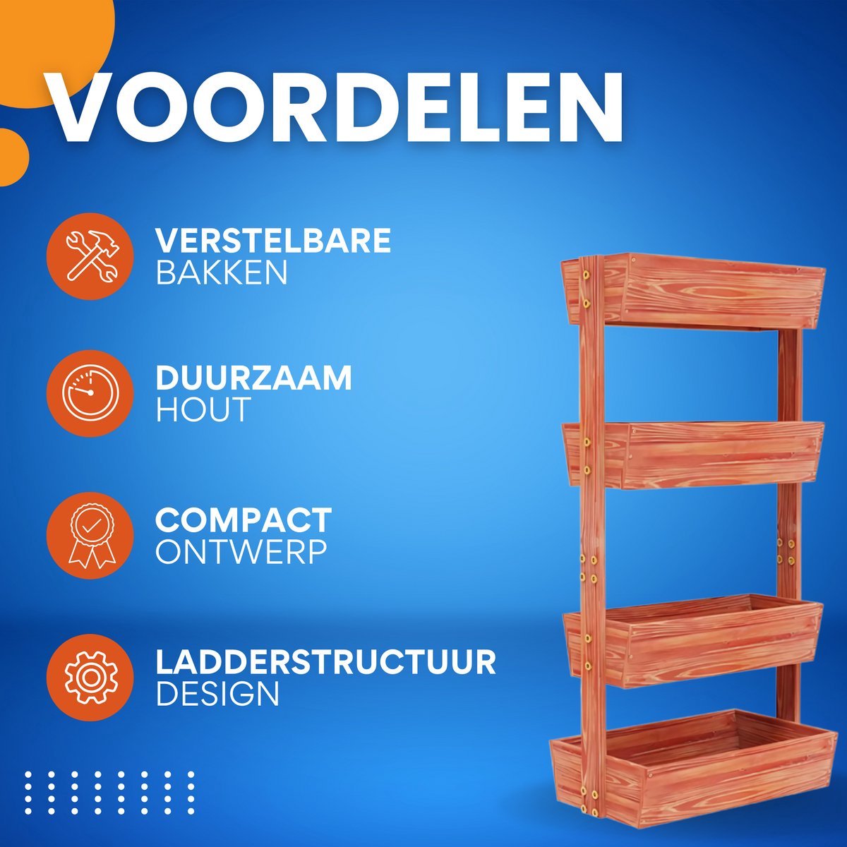 Tuinbed Tavien voor binnen en buiten - 4 lagen - Houten moestuin - Plantenbak - Tuibak voor bloemen - Tuinieren - 140x65cm