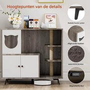 Grote Verborgen Kattenbakmeubilair - 3-Laags Planken met Kattenbakvanger - Kattenbakkast 100x92x50 cm voor de Woonkamer