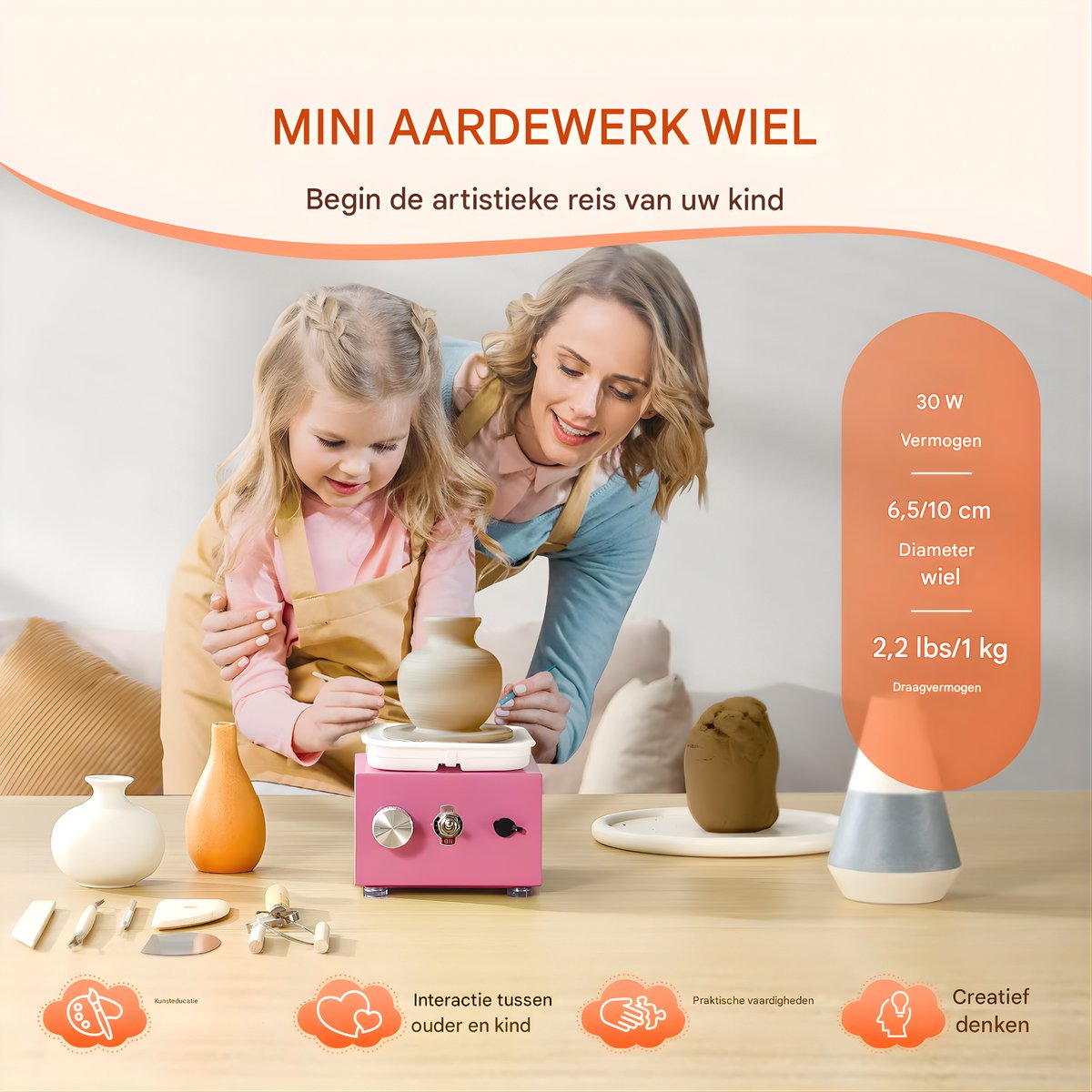 Elektrisch Mini Aardewerkdraaiwiel – Draaischijf - Pottenbakkersschijf - Voor Thuis & DIY – Wit