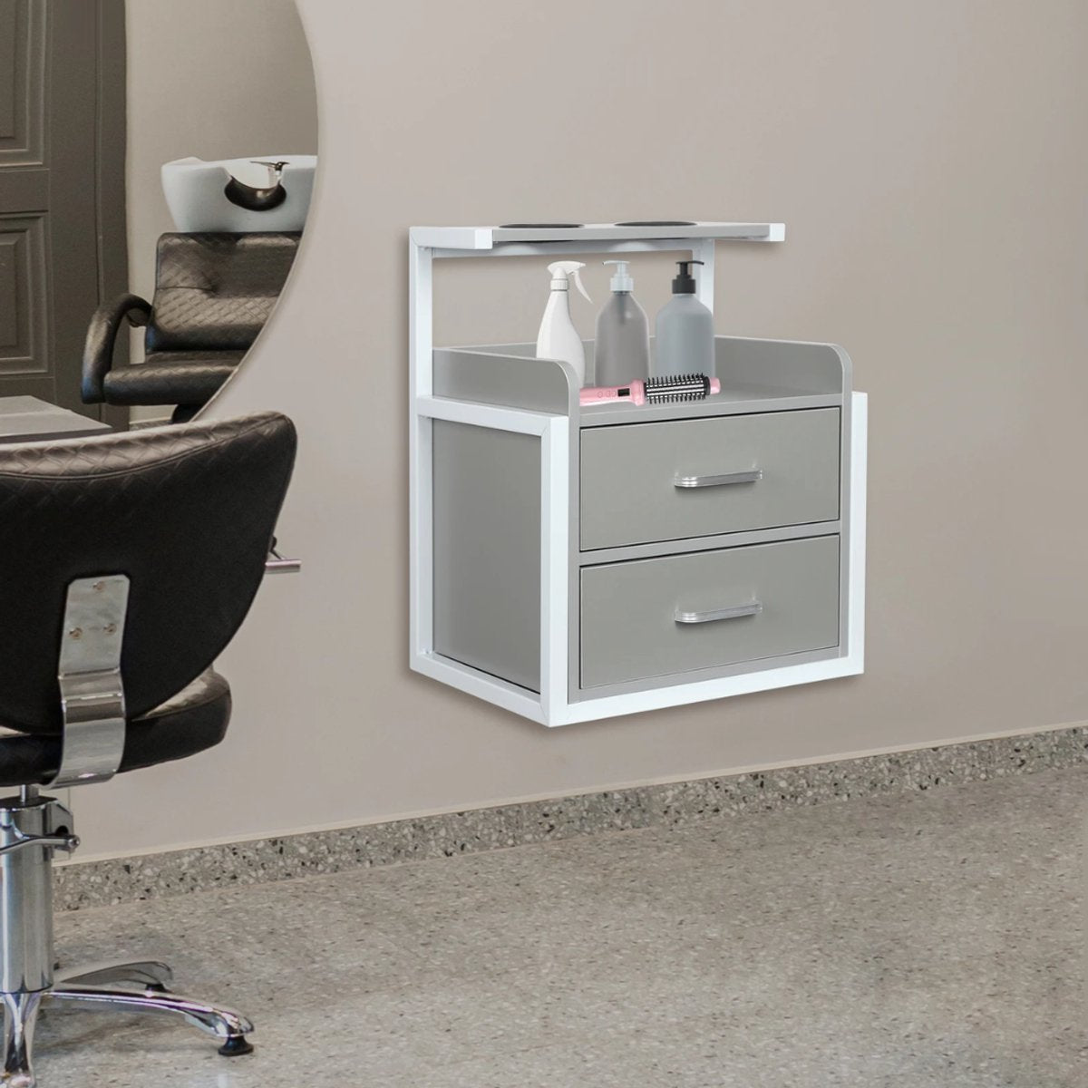 Wandkast - Hangkast - Muurkast - Opbergmeubel - Voor kapsalon - Opbergkast met wandmontage -Grijs/Zilver