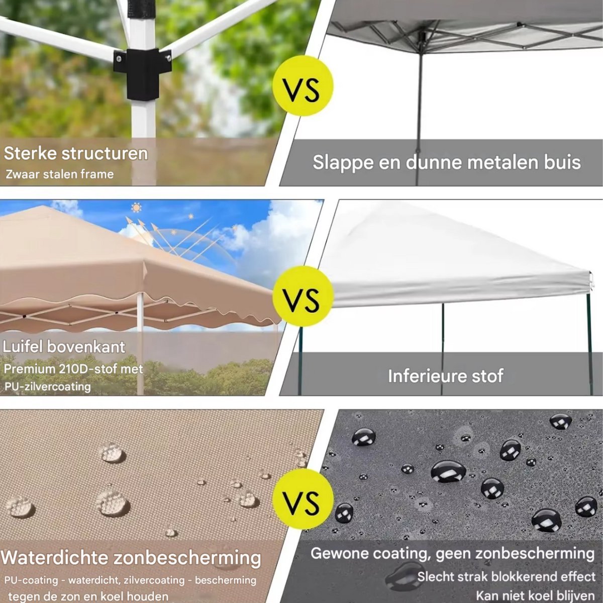 Gazebo Valora - Pergola - paviljoen - Partytent - Strandtent - Voor Terras, Feest en Achtertuin - 3x3m - Beige