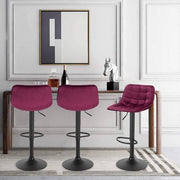 Bolt Edge Velvet Barkrukken - In Hoogte Verstelbaar - Set van 2 - Bordeaux - Met Rugleuning - Keuken & Bar - Zithoogte 59-81cm