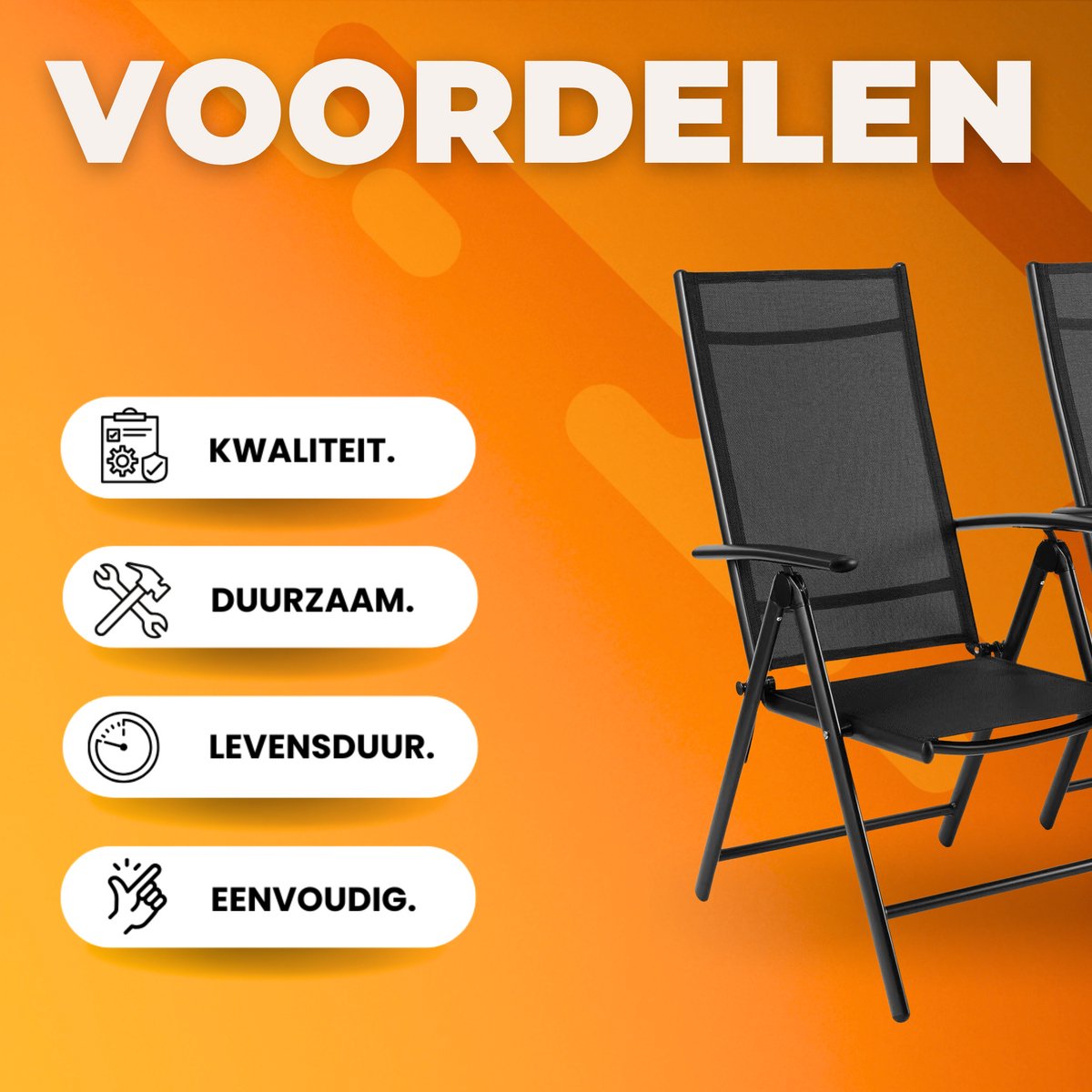 Deluxe Tuinstoelen - Tuinmeubels - Voor Tuin, Balkon & Camping - Hoge Rug, 7-Way Verstelbaar met Armleuningen - Duurzaam Aluminium & Ademend - 2 stuks - Zwart
